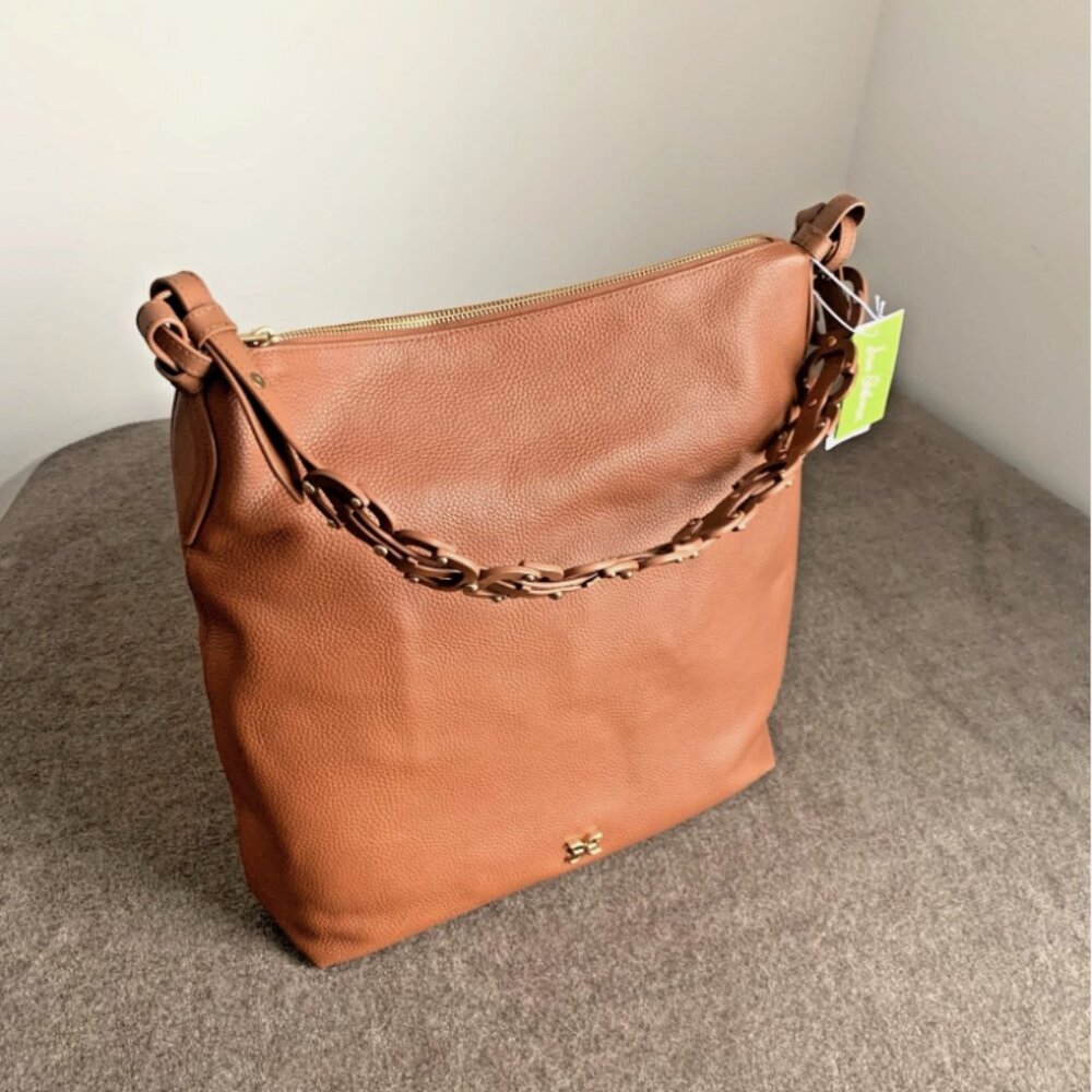 Sam Edelman Hobo Bag Bay Large Genuine Leather Chainlink Shoulder Caramel/Brown